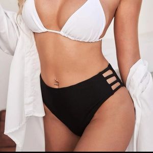 High Waisted Bikini Bottom Women Swimsuit size XS Black Cut-out Medium Coverage
